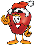 Clip art Graphic of a Red Apple Cartoon Character Wearing a Santa Hat and Waving