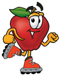 Clip art Graphic of a Red Apple Cartoon Character Roller Blading on Inline Skates