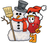 Clip art Graphic of a Red Apple Cartoon Character With a Snowman on Christmas