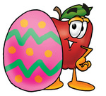Clip art Graphic of a Red Apple Cartoon Character Standing Beside an Easter Egg