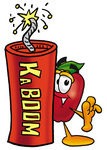 Clip art Graphic of a Red Apple Cartoon Character Standing With a Lit Stick of Dynamite