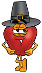 Clip art Graphic of a Red Apple Cartoon Character Wearing a Pilgrim Hat on Thanksgiving
