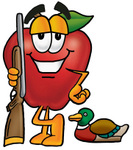 Clip art Graphic of a Red Apple Cartoon Character Duck Hunting, Standing With a Rifle and Duck