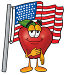 Clip art Graphic of a Red Apple Cartoon Character Pledging Allegiance to an American Flag