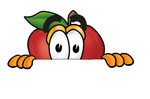 Clip art Graphic of a Red Apple Cartoon Character Peeking Over a Surface