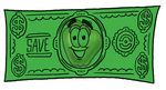Clip art Graphic of a Red Apple Cartoon Character on a Dollar Bill