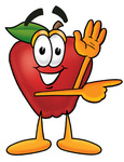 Clip art Graphic of a Red Apple Cartoon Character Waving and Pointing