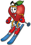 Clip art Graphic of a Red Apple Cartoon Character Skiing Downhill