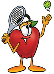 Clip art Graphic of a Red Apple Cartoon Character Preparing to Hit a Tennis Ball