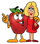 Clip art Graphic of a Red Apple Cartoon Character Talking to a Pretty Blond Woman
