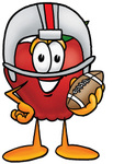 Clip art Graphic of a Red Apple Cartoon Character in a Helmet, Holding a Football