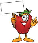 Clip art Graphic of a Red Apple Cartoon Character Holding a Blank Sign