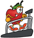 Clip art Graphic of a Red Apple Cartoon Character Walking on a Treadmill in a Fitness Gym