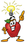 Clip art Graphic of a Red Apple Cartoon Character With a Bright Idea