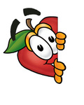 Clip art Graphic of a Red Apple Cartoon Character Peeking Around a Corner