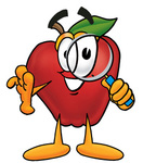 Clip art Graphic of a Red Apple Cartoon Character Looking Through a Magnifying Glass