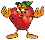 Clip art Graphic of a Red Apple Cartoon Character With His Heart Beating Out of His Chest