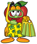 Clip art Graphic of a Red Apple Cartoon Character in Green and Yellow Snorkel Gear