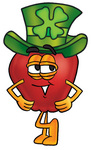 Clip art Graphic of a Red Apple Cartoon Character Wearing a Saint Patricks Day Hat With a Clover on it