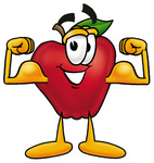 Clip art Graphic of a Red Apple Cartoon Character Flexing His Arm Muscles