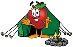 Clip art Graphic of a Red Apple Cartoon Character Camping With a Tent and Fire