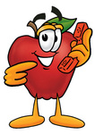 Clip art Graphic of a Red Apple Cartoon Character Holding a Telephone