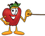 Clip art Graphic of a Red Apple Cartoon Character Holding a Pointer Stick