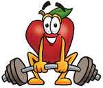 Clip art Graphic of a Red Apple Cartoon Character Lifting a Heavy Barbell