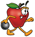Clip art Graphic of a Red Apple Cartoon Character Holding a Bowling Ball
