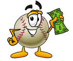 Clip art Graphic of a Baseball Cartoon Character Holding a Dollar Bill