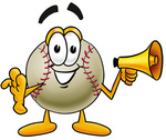 Clip art Graphic of a Baseball Cartoon Character Screaming Into a Megaphone