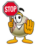 Clip art Graphic of a Baseball Cartoon Character Holding a Stop Sign