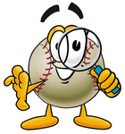Clip art Graphic of a Baseball Cartoon Character Looking Through a Magnifying Glass