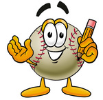 Clip art Graphic of a Baseball Cartoon Character Holding a Pencil