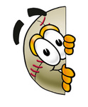 Clip art Graphic of a Baseball Cartoon Character Peeking Around a Corner
