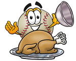Clip art Graphic of a Baseball Cartoon Character Serving a Thanksgiving Turkey on a Platter