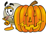 Clip art Graphic of a Baseball Cartoon Character With a Carved Halloween Pumpkin
