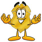 Clip art Graphic of a Gold Law Enforcement Police Badge Cartoon Character With Welcoming Open Arms