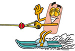 Clip art Graphic of a Bandaid Bandage Cartoon Character Waving While Water Skiing