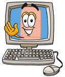 Clip art Graphic of a Bandaid Bandage Cartoon Character Waving From Inside a Computer Screen