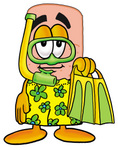 Clip art Graphic of a Bandaid Bandage Cartoon Character in Green and Yellow Snorkel Gear