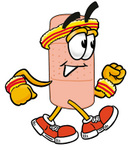 Clip art Graphic of a Bandaid Bandage Cartoon Character Speed Walking or Jogging