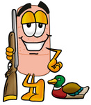 Clip art Graphic of a Bandaid Bandage Cartoon Character Duck Hunting, Standing With a Rifle and Duck