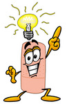 Clip art Graphic of a Bandaid Bandage Cartoon Character With a Bright Idea