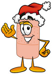 Clip art Graphic of a Bandaid Bandage Cartoon Character Wearing a Santa Hat and Waving