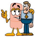 Clip art Graphic of a Bandaid Bandage Cartoon Character Talking to a Business Man
