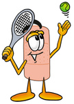 Clip art Graphic of a Bandaid Bandage Cartoon Character Preparing to Hit a Tennis Ball
