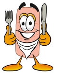 Clip art Graphic of a Bandaid Bandage Cartoon Character Holding a Knife and Fork