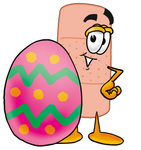 Clip art Graphic of a Bandaid Bandage Cartoon Character Standing Beside an Easter Egg