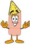 Clip art Graphic of a Bandaid Bandage Cartoon Character Wearing a Birthday Party Hat